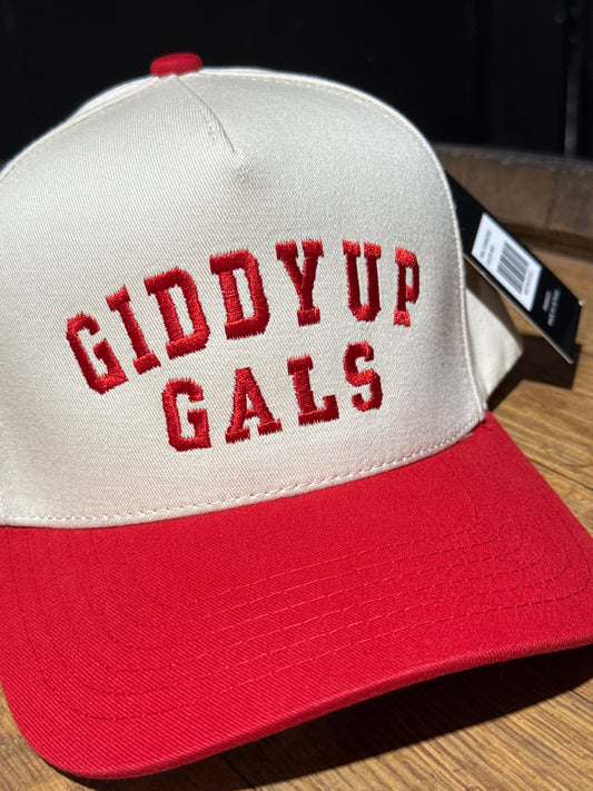 Giddyup gals red and cream hat